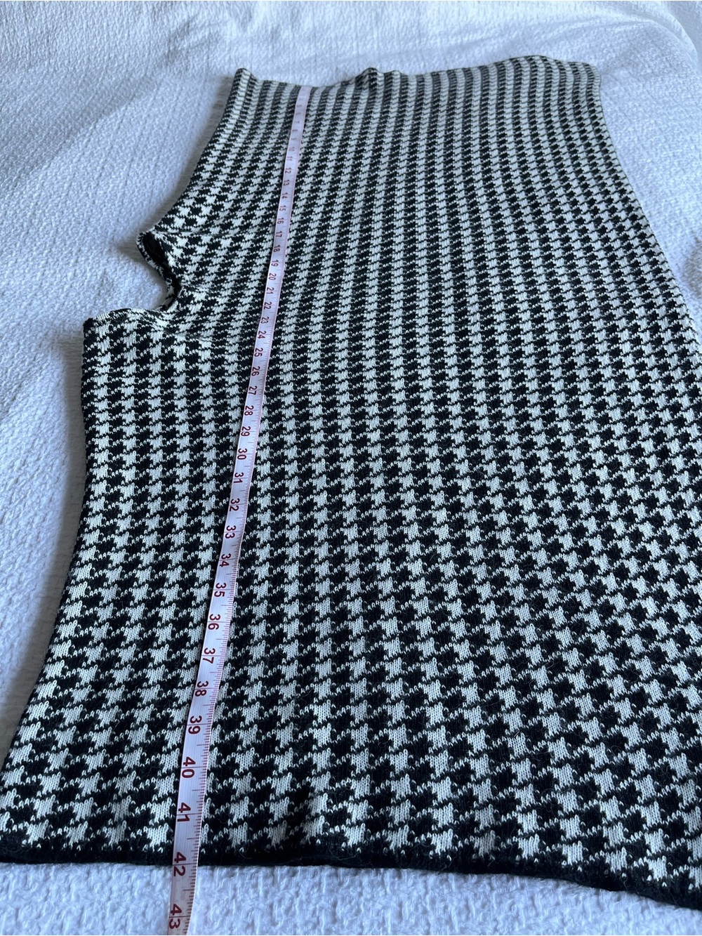 Made In Italy Wool Blend Black White Houndstooth Knit Poncho Cape Wrap OS - Picture 5 of 6